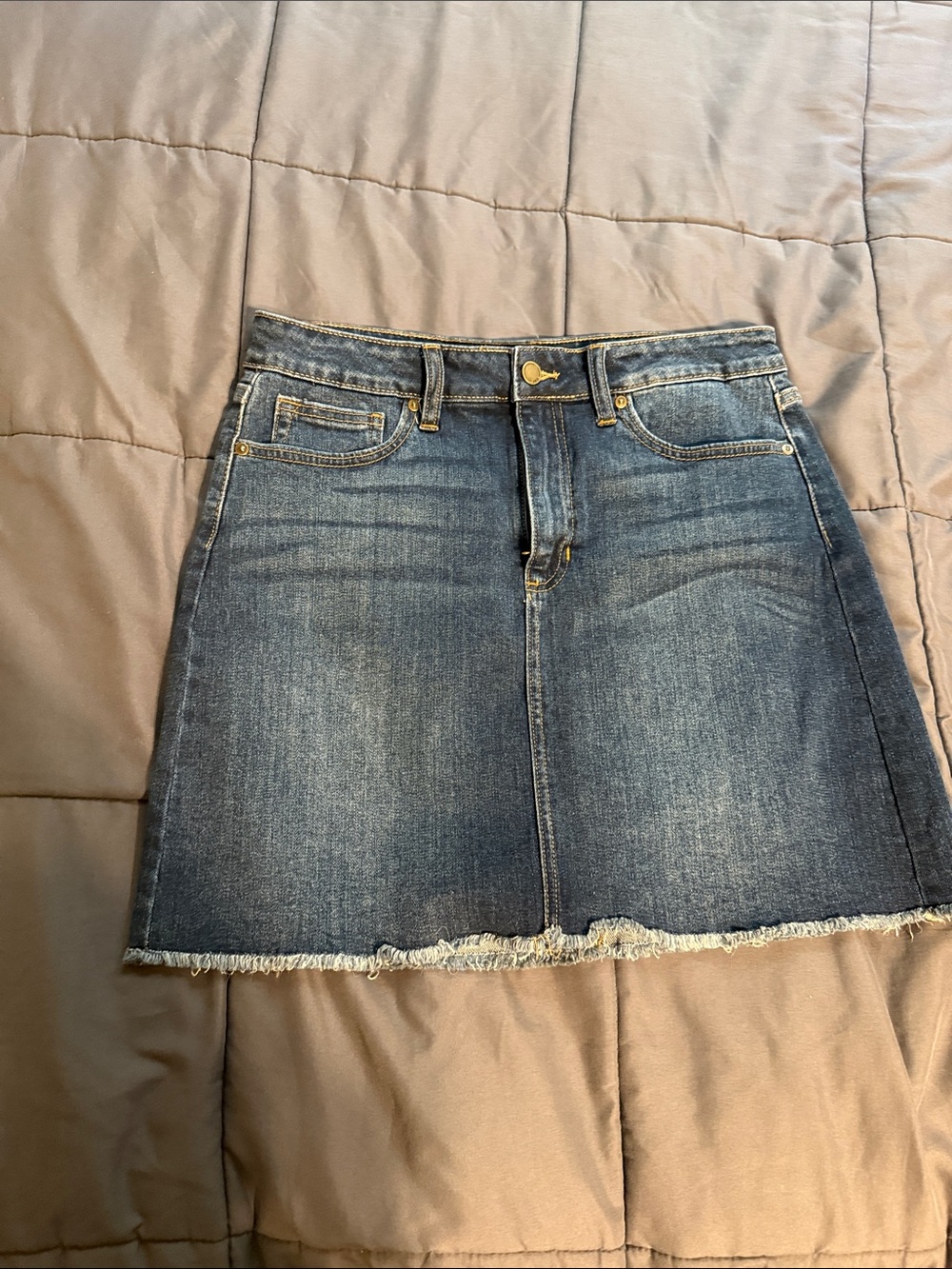 Classic Dark Blue Denim Mini Skirt with Raw Hem